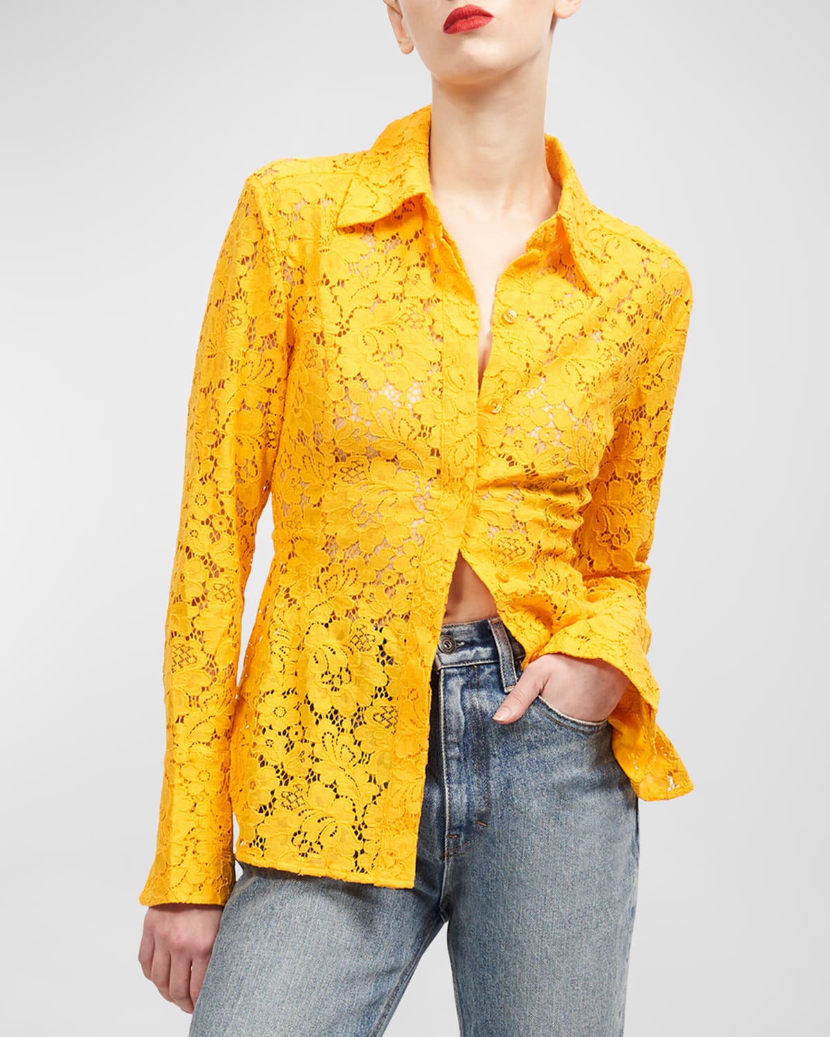 Equipment Sasha Button-down Floral Lace Shirt In Citrus