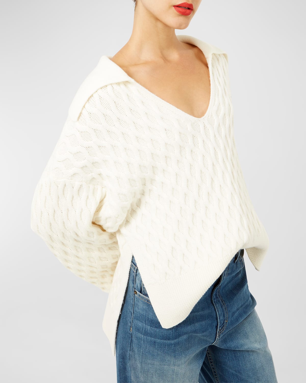 EQUIPMENT RAYSHA V-NECK CABLE-KNIT WOOL SWEATER