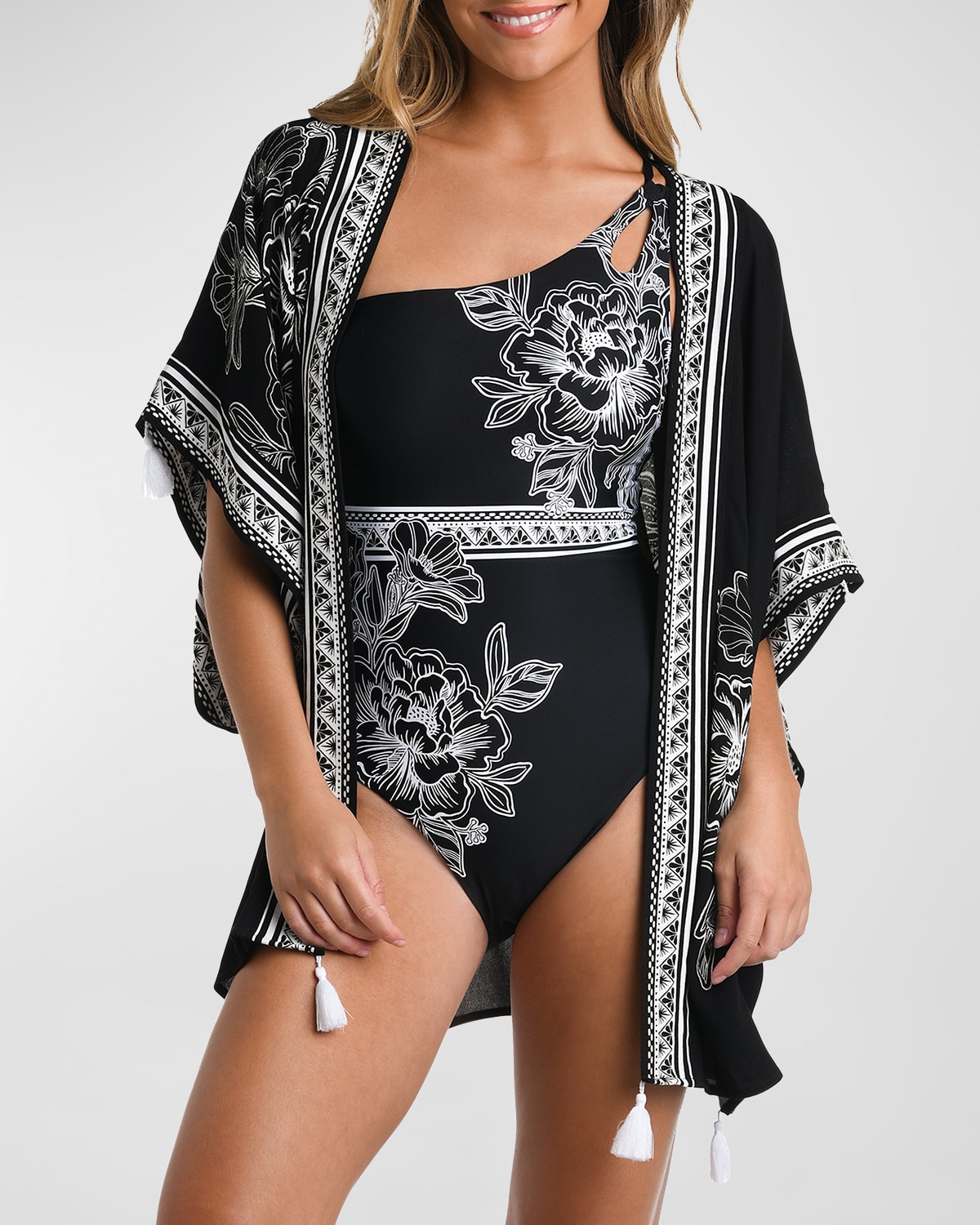 La Blanca Printed Kimono Coverup In Black