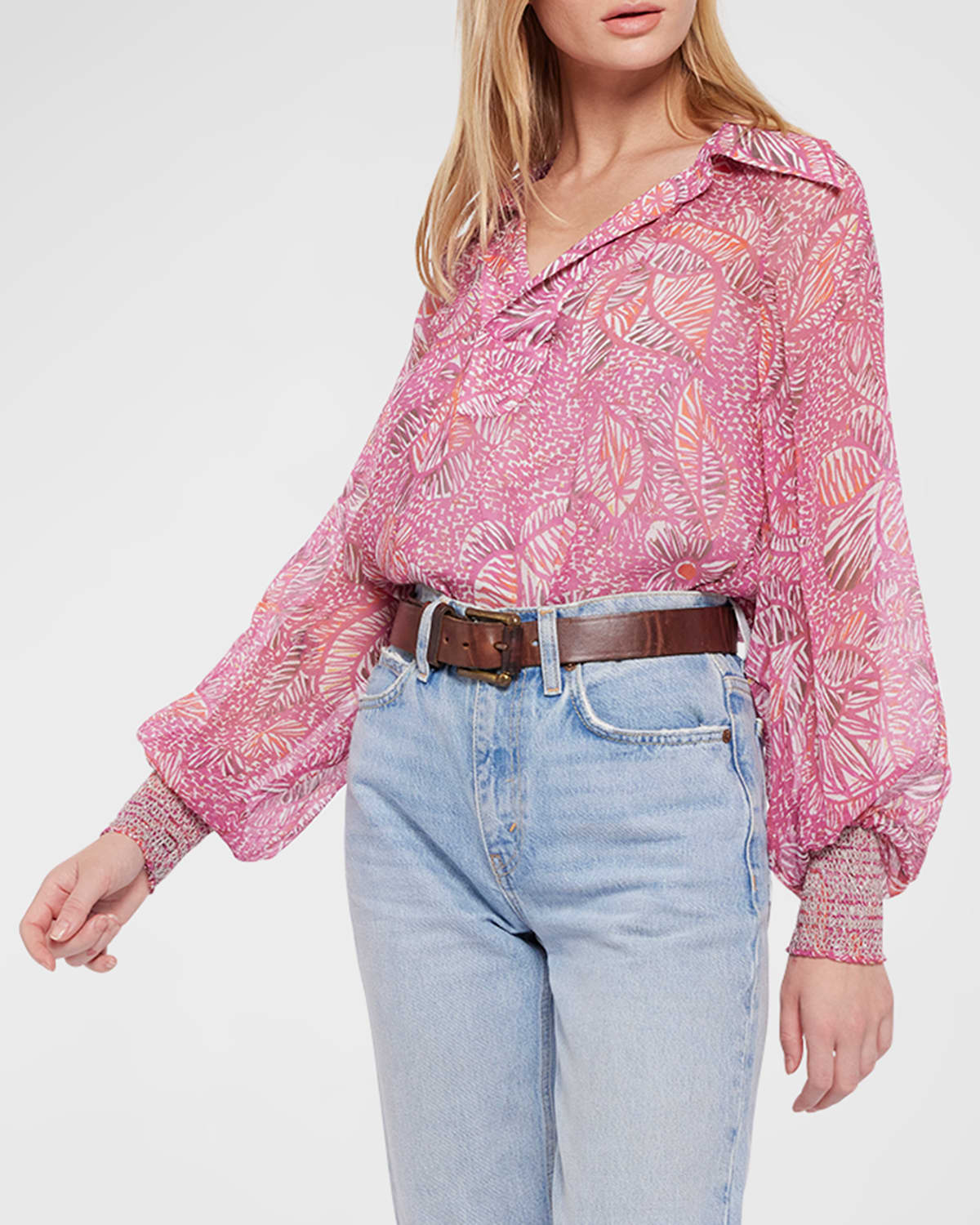 Joie Ione Abstract Print Blouson Sleeve Shirt Smart Closet