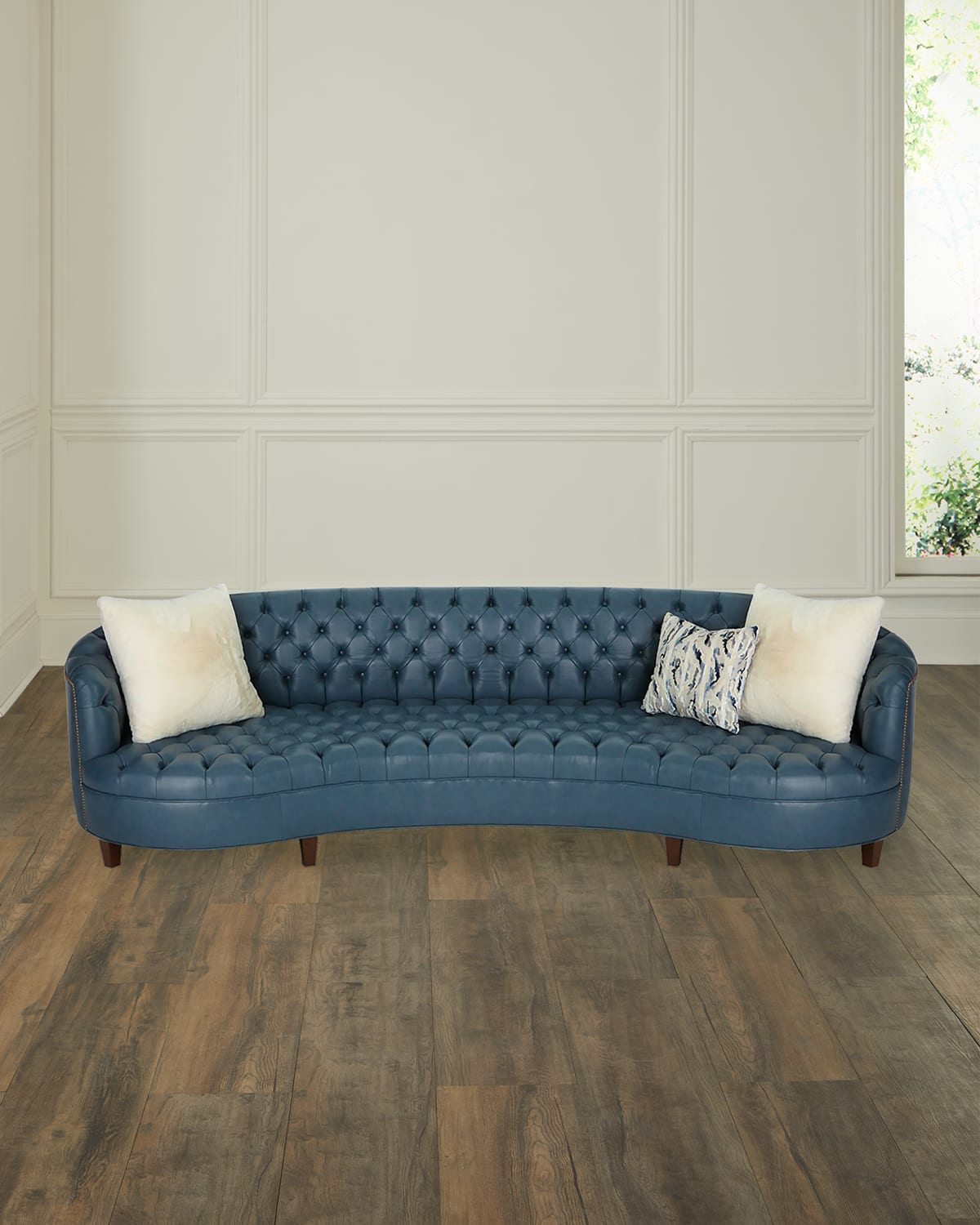 Haute House Magnolia Tufted Leather Sofa - 95" In Blue