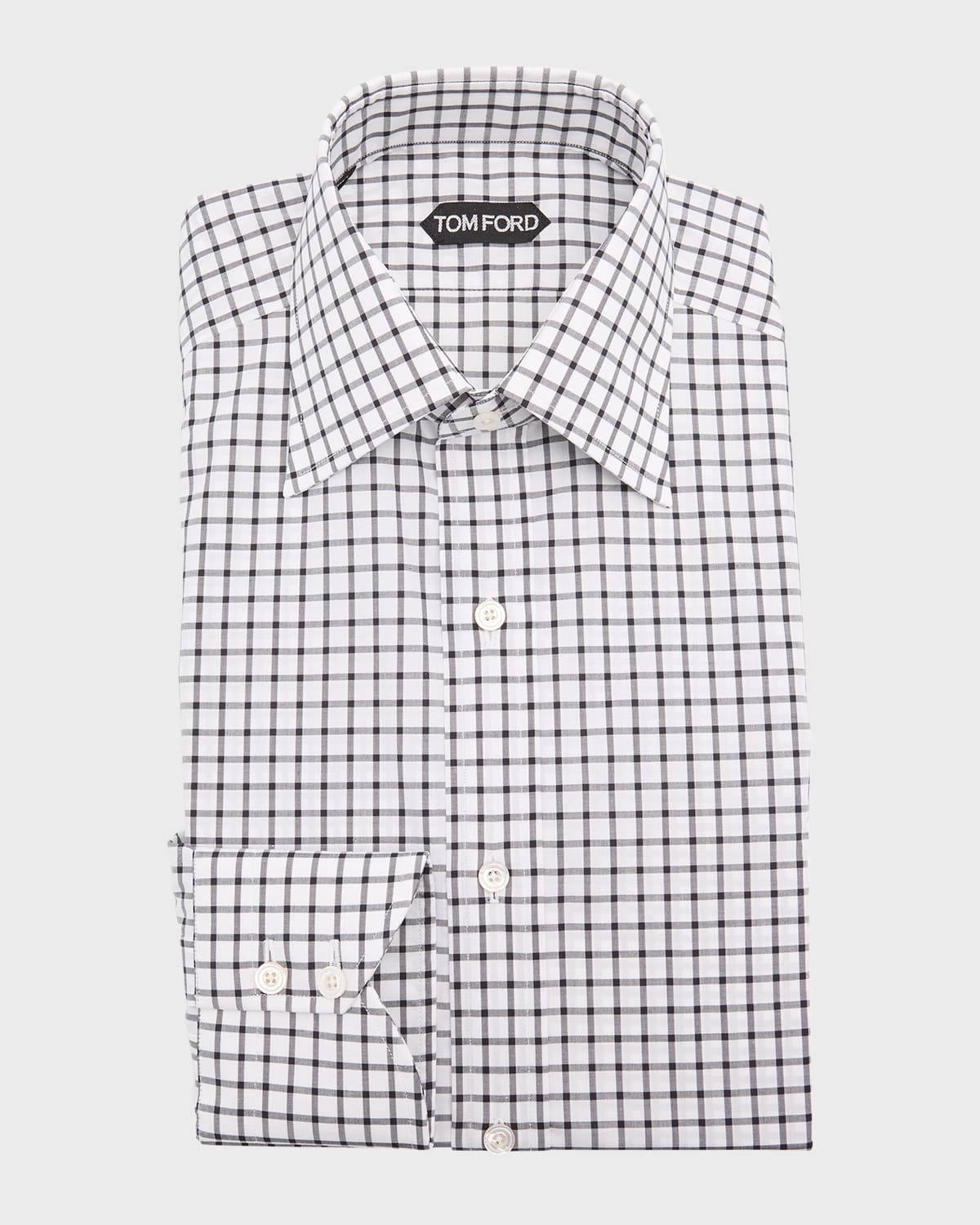 Shop Tom Ford Men's Slim-fit Cotton Grid Check Sport Shirt In White And Black