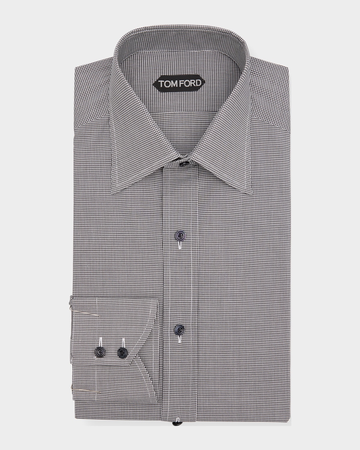 Tom Ford Men's Cotton Micro-gingham Check Sport Shirt In Black