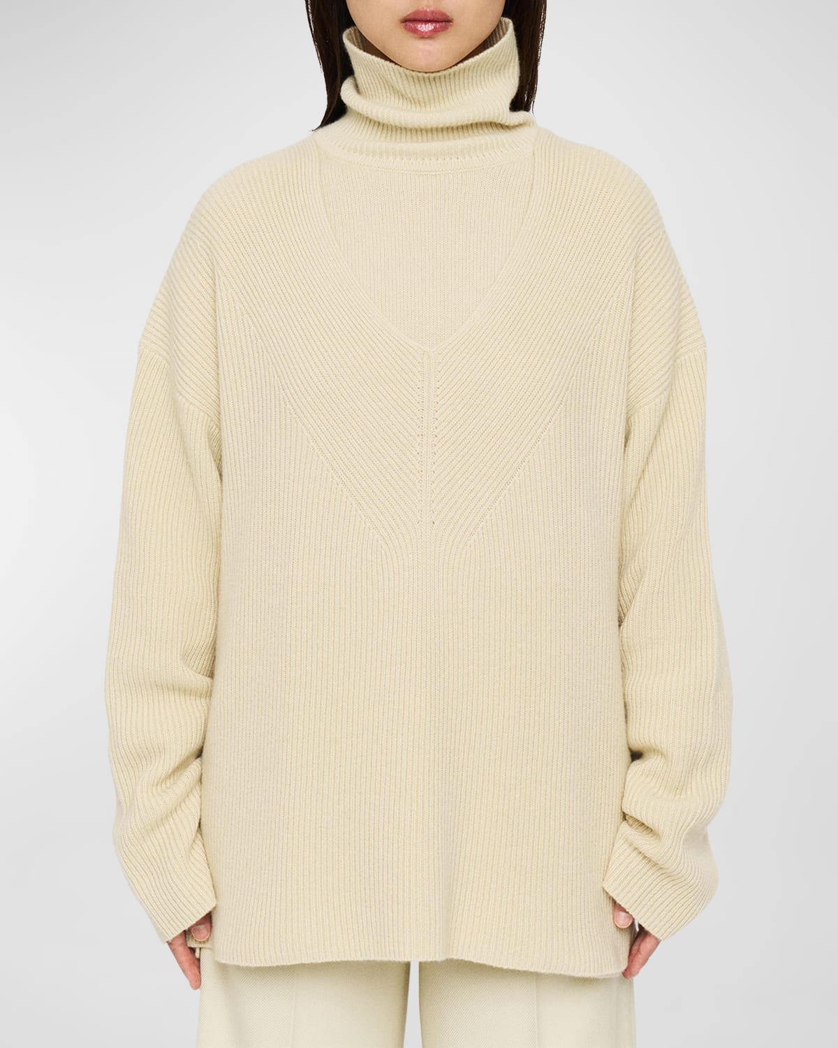 Joseph Cashmere Ribbed Oversized Sweater In Pale Olive