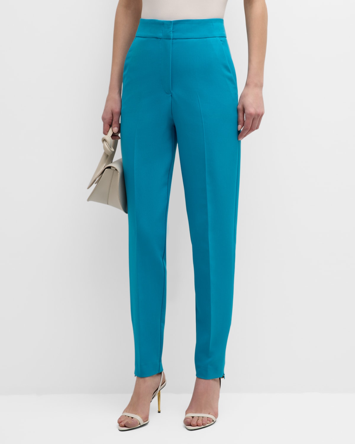 Shop Emporio Armani High-rise Tapered Trousers In Turquoise