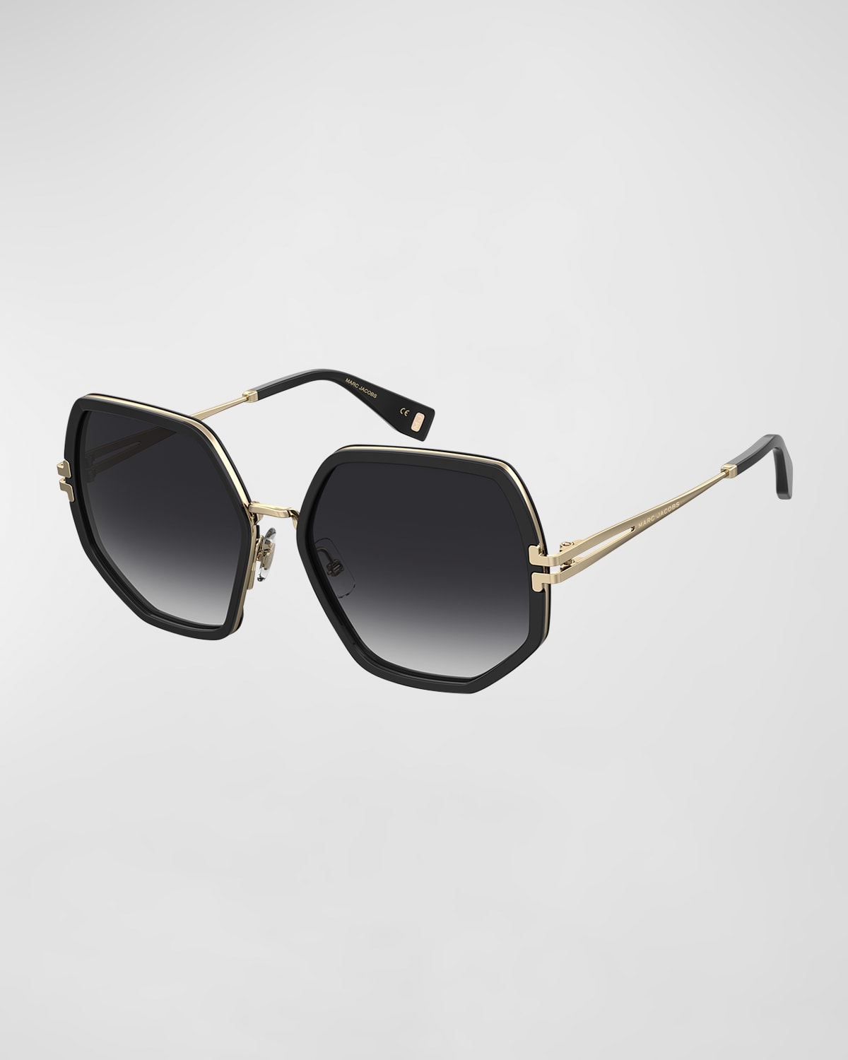 Shop Marc Jacobs Geometric Metal & Acetate Square Sunglasses In Blk Gold