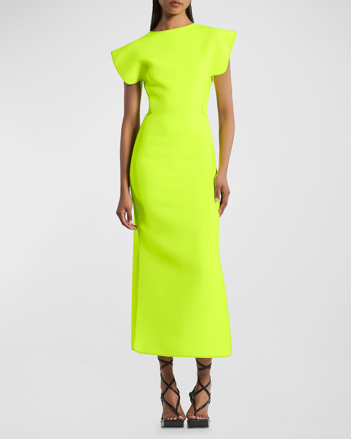 Maticevski Zephyr Midi Dress With Structured Sleeves In Fluro