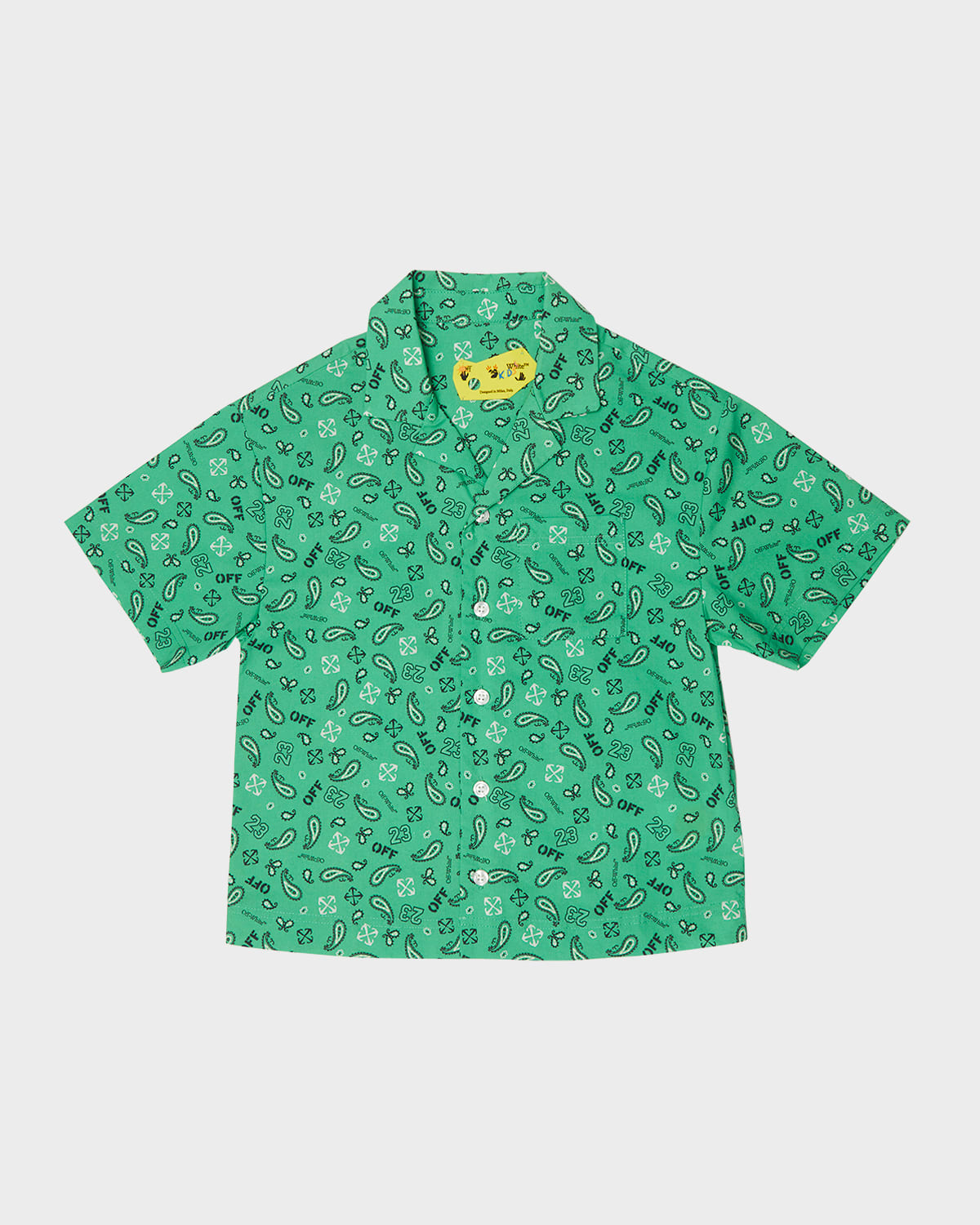 Off-white Kids' Boy's Bandana Short-sleeve Bowling Shirt In Green Multicol