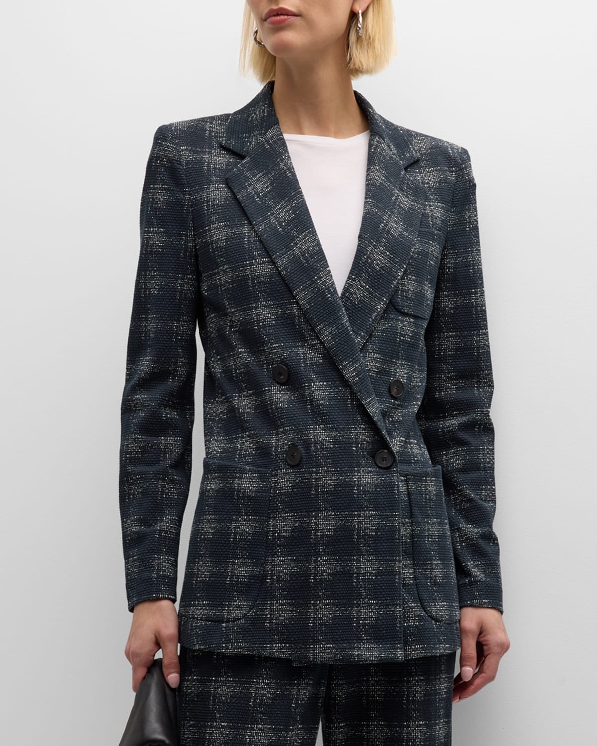 Shop Emporio Armani Double-breasted Check Jacquard Blazer In Navy