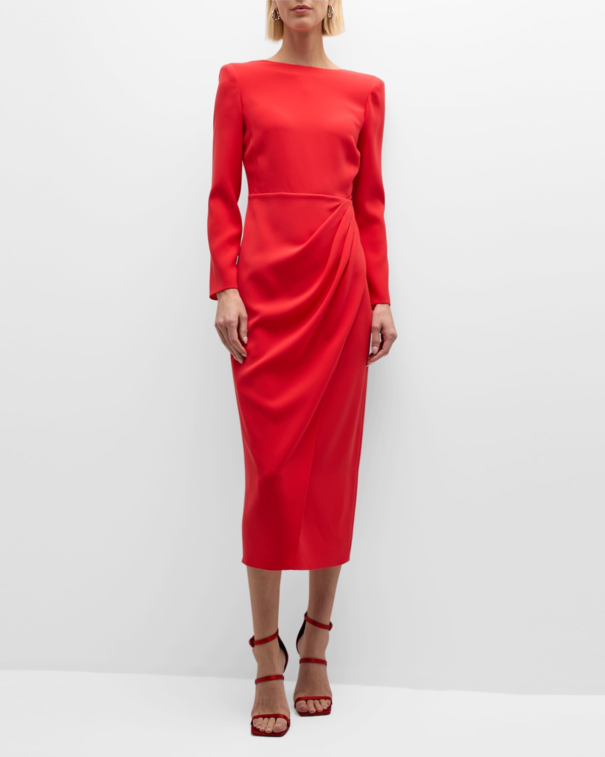 Shop Emporio Armani Pleated Cady Column Midi Dress In Red