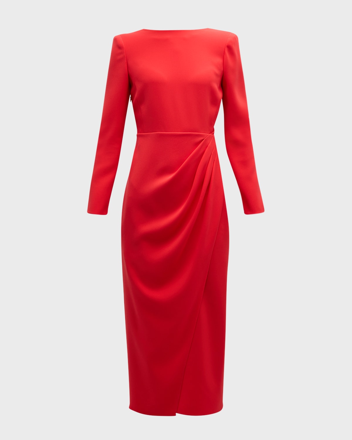 Shop Emporio Armani Pleated Cady Column Midi Dress In Red