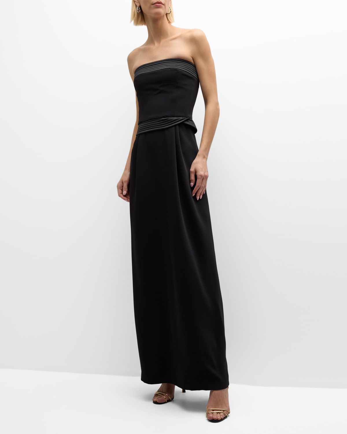Shop Emporio Armani Strapless Pleated Column Gown In Black