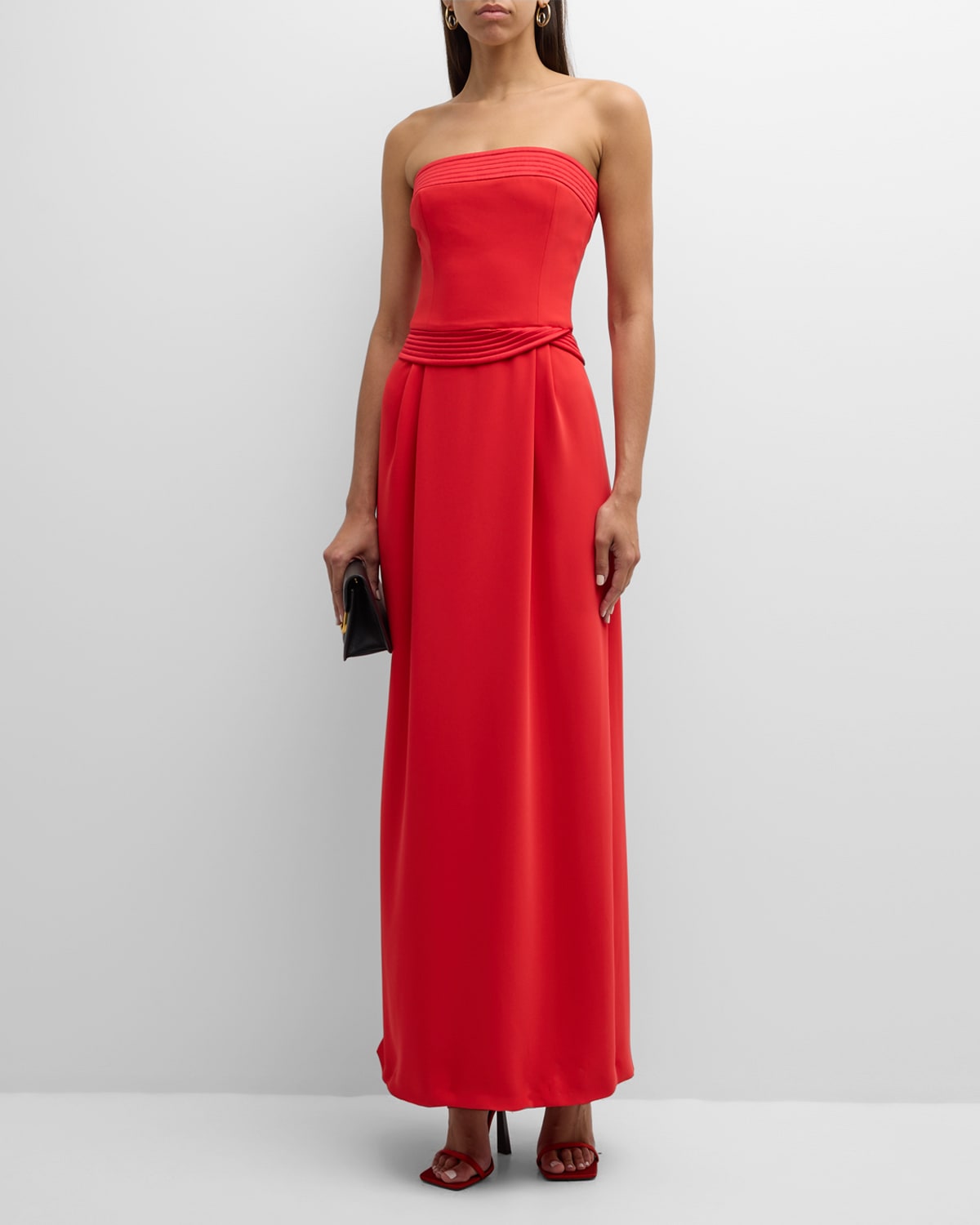 Emporio Armani Strapless Pleated Column Gown In Red
