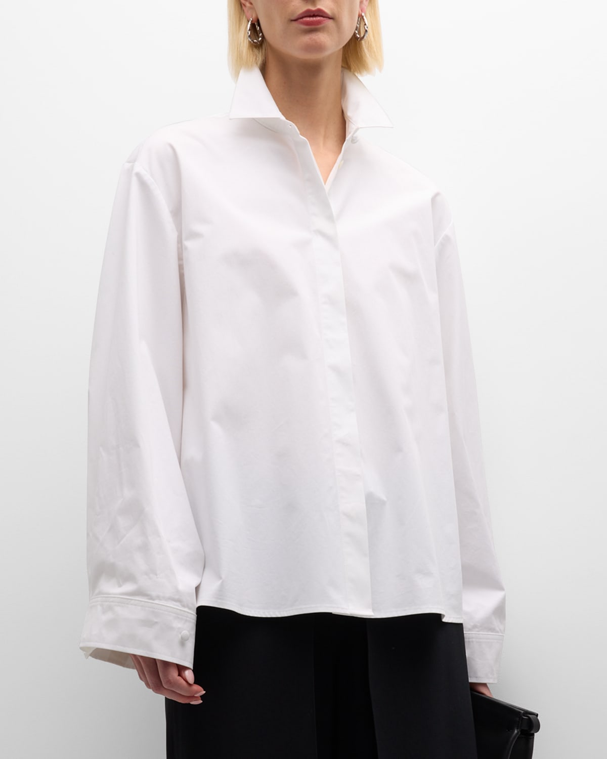 Emporio Armani Oversized Button-down Cotton Poplin Blouse In Solid White