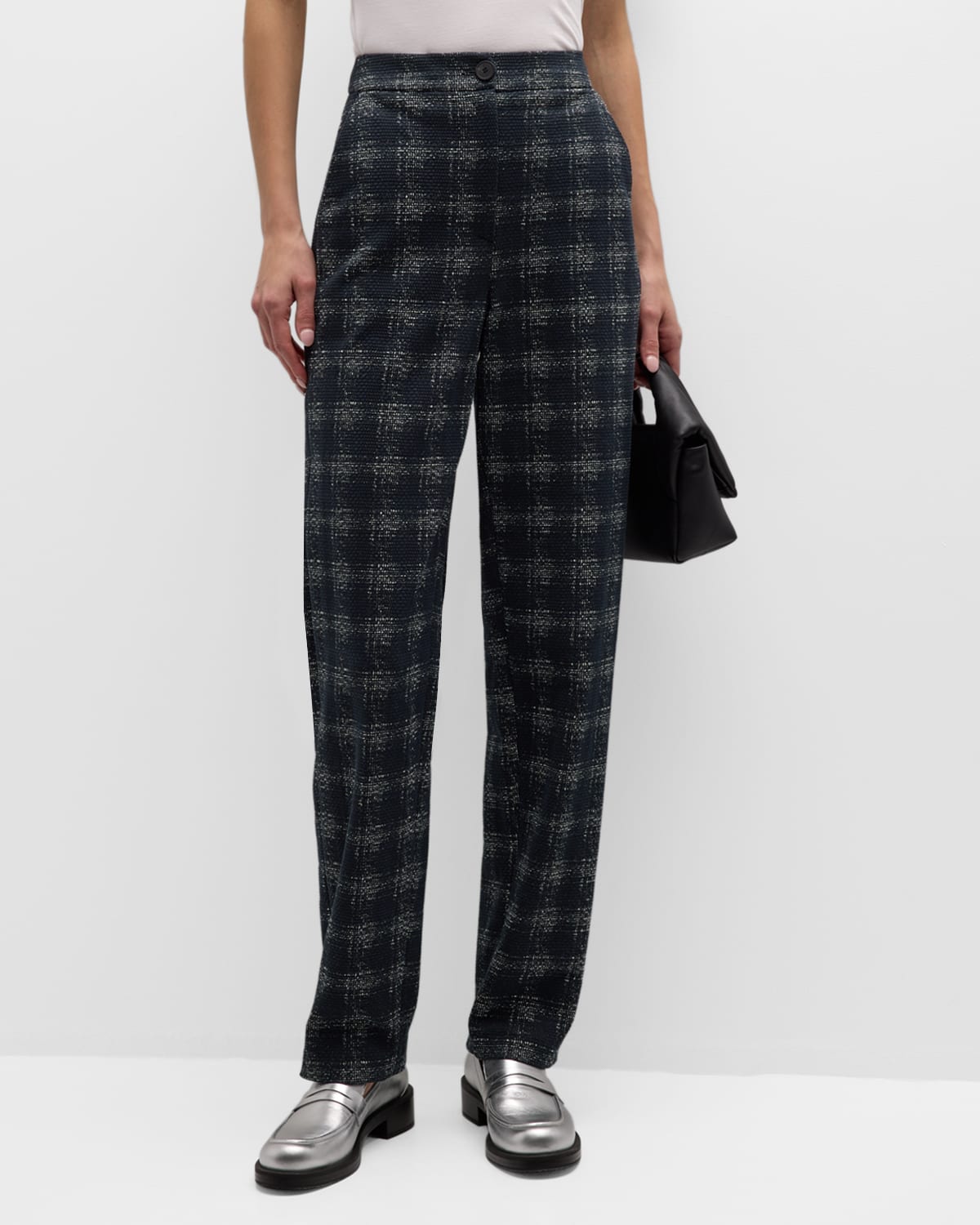 Emporio Armani High-rise Check Jacquard Trousers In Navy