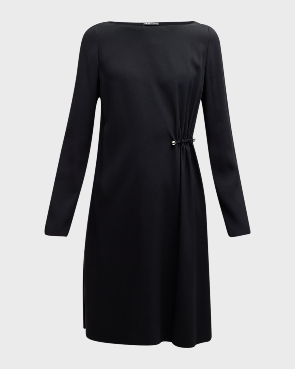 Emporio Armani Gathered Bateau-neck Satin Midi Shift Dress In Black