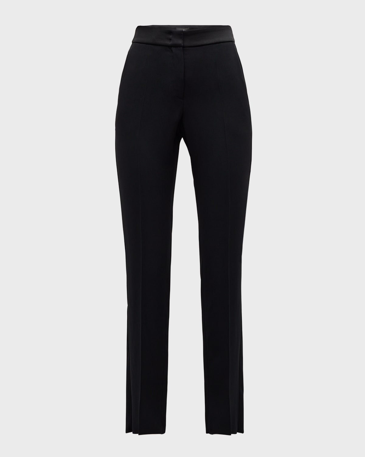 Shop Emporio Armani High-rise Surplice Straight-leg Satin Trousers In Black