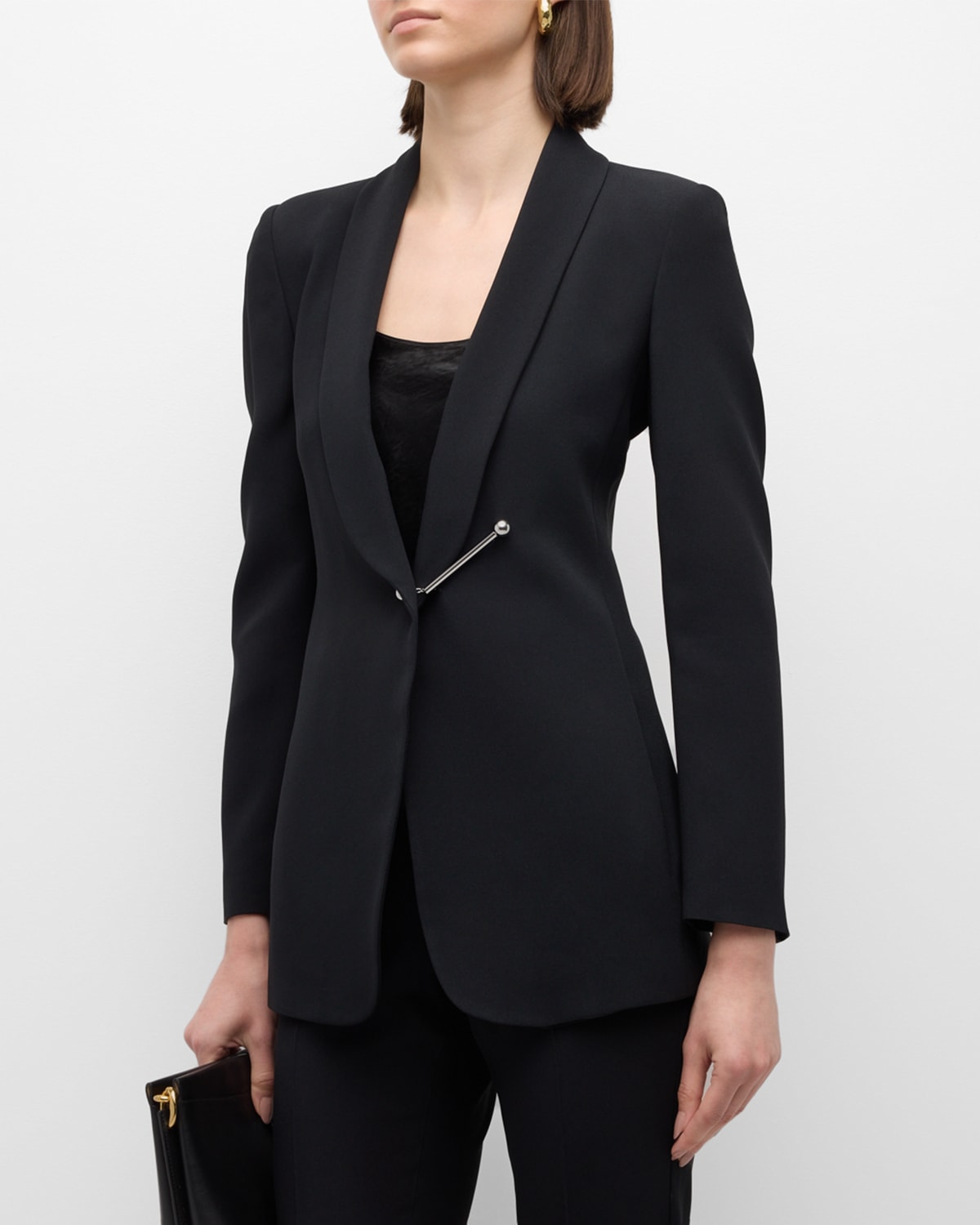 Emporio Armani Shawl-collar Satin Blazer In Solid Black