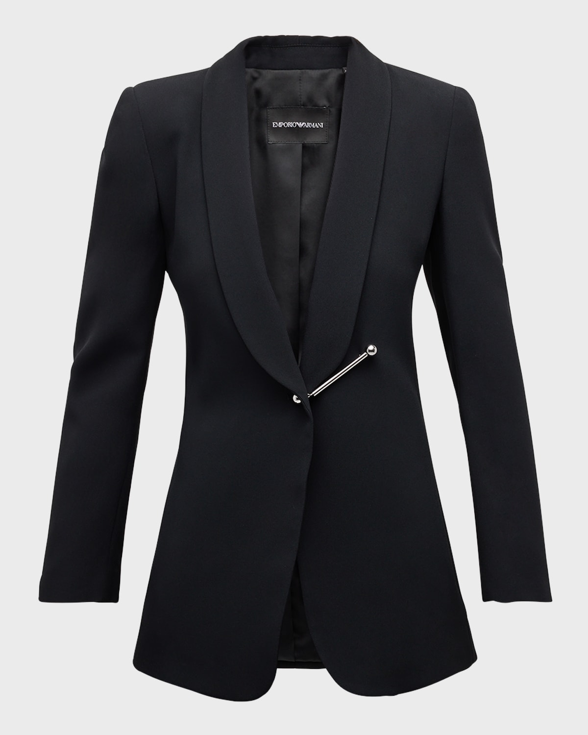 Emporio Armani Shawl-collar Satin Blazer In Solid Black