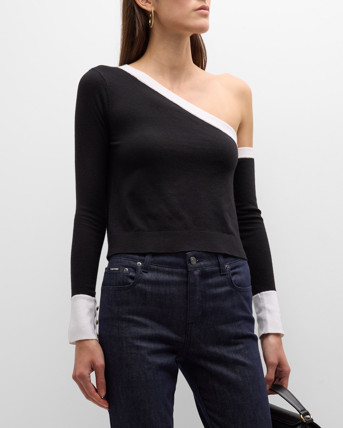 Shop L Agence Maeva Knit One-shoulder Top In Blackwhite