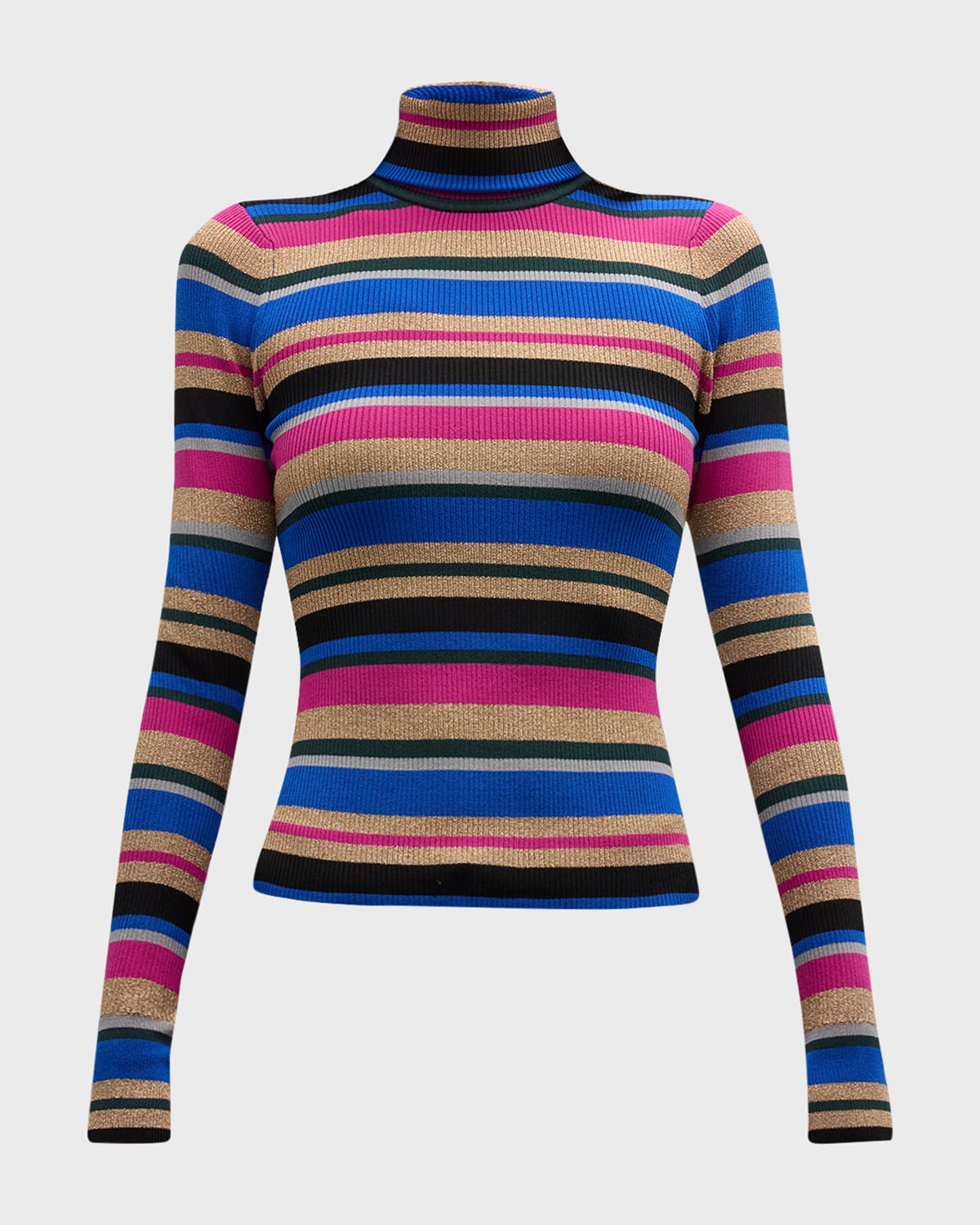 L Agence Olene Stripe Turtleneck Top In Magenta Multi Str