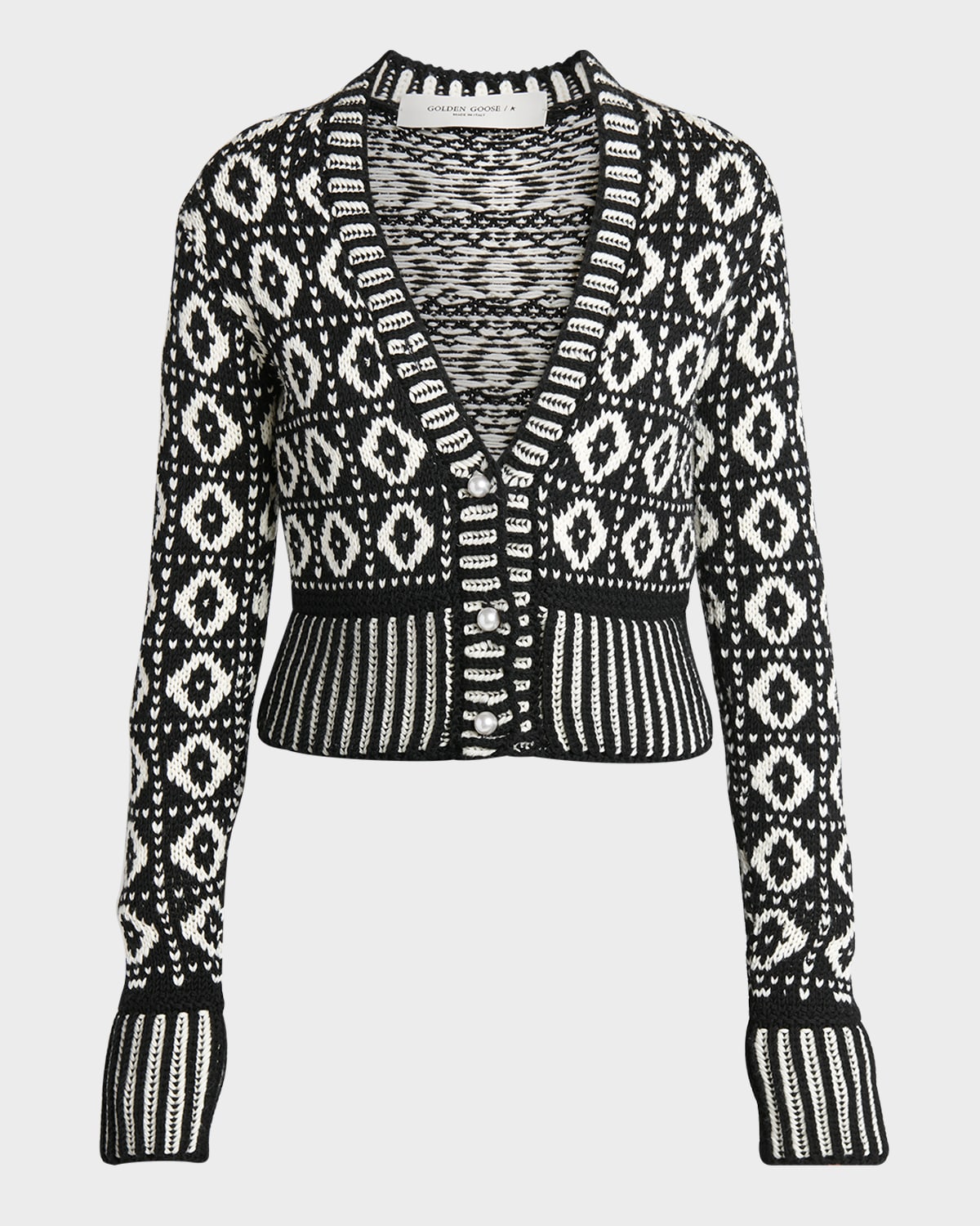 Golden Goose Journey Cropped Merino Cardigan In Antique White Bla