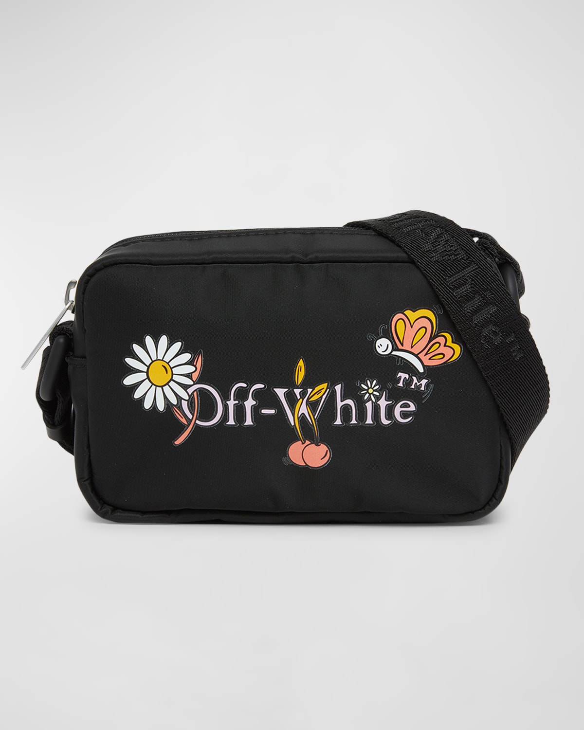 Off-white Kids' Girl's Funny Flowers Camera Bag In Black Multicolor