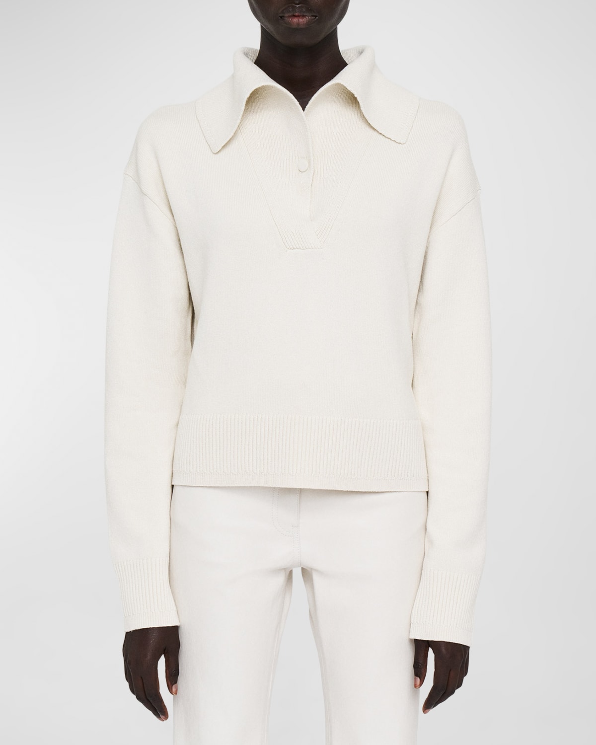 Joseph Knit Silk-cashmere Polo Sweater In Oyster White