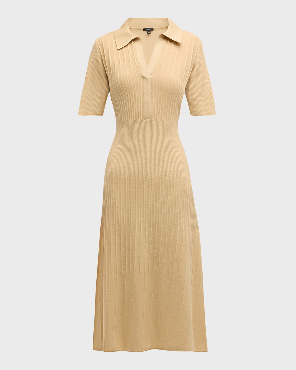 Shop Joseph Ribbed Wool Polo Midi Dress In Safari