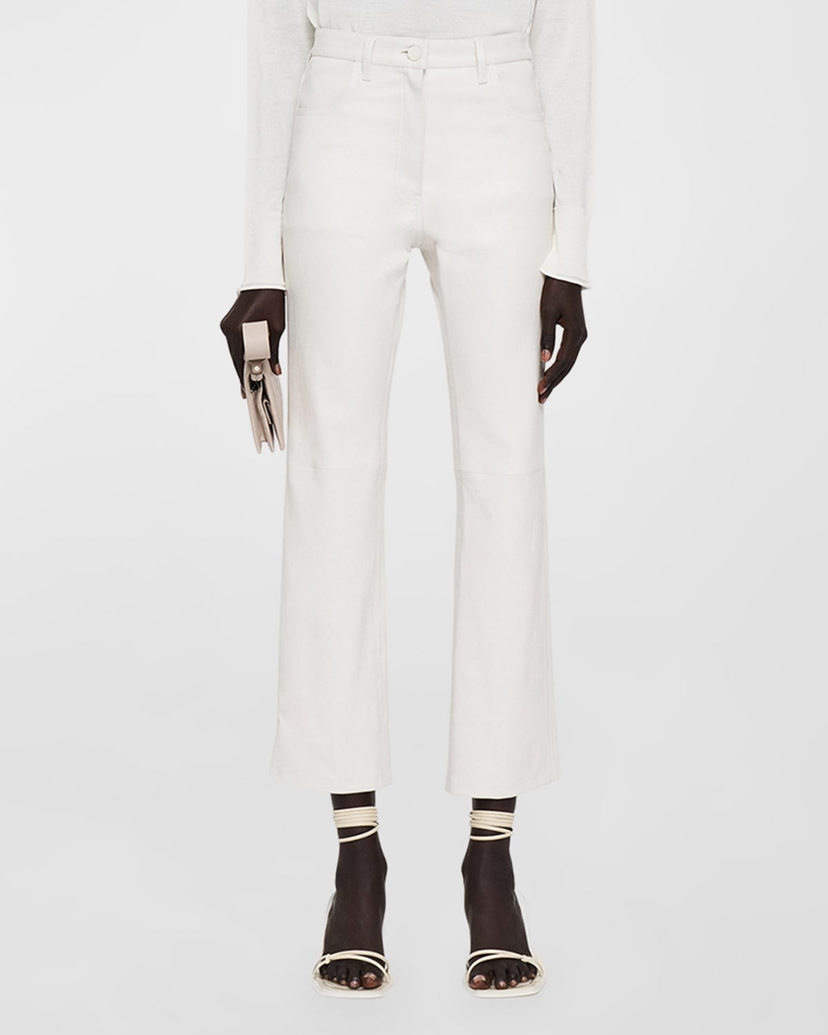 Joseph Duke Cropped High-rise Leather Pants In Oyster White