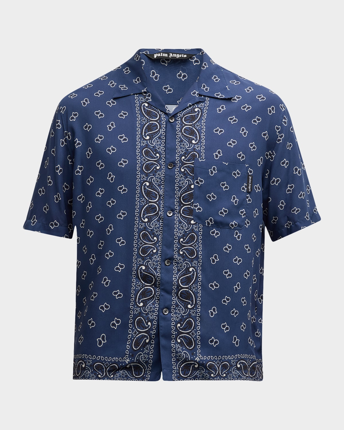 Shop Palm Angels Men's Paisley Bowling Shirt In Navy Blue