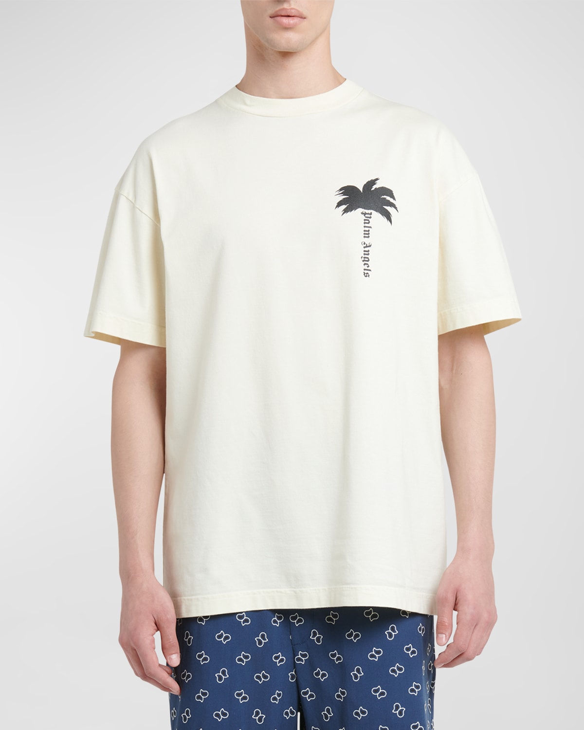 Shop Palm Angels Men's Palm Logo T-shirt In Off White Black
