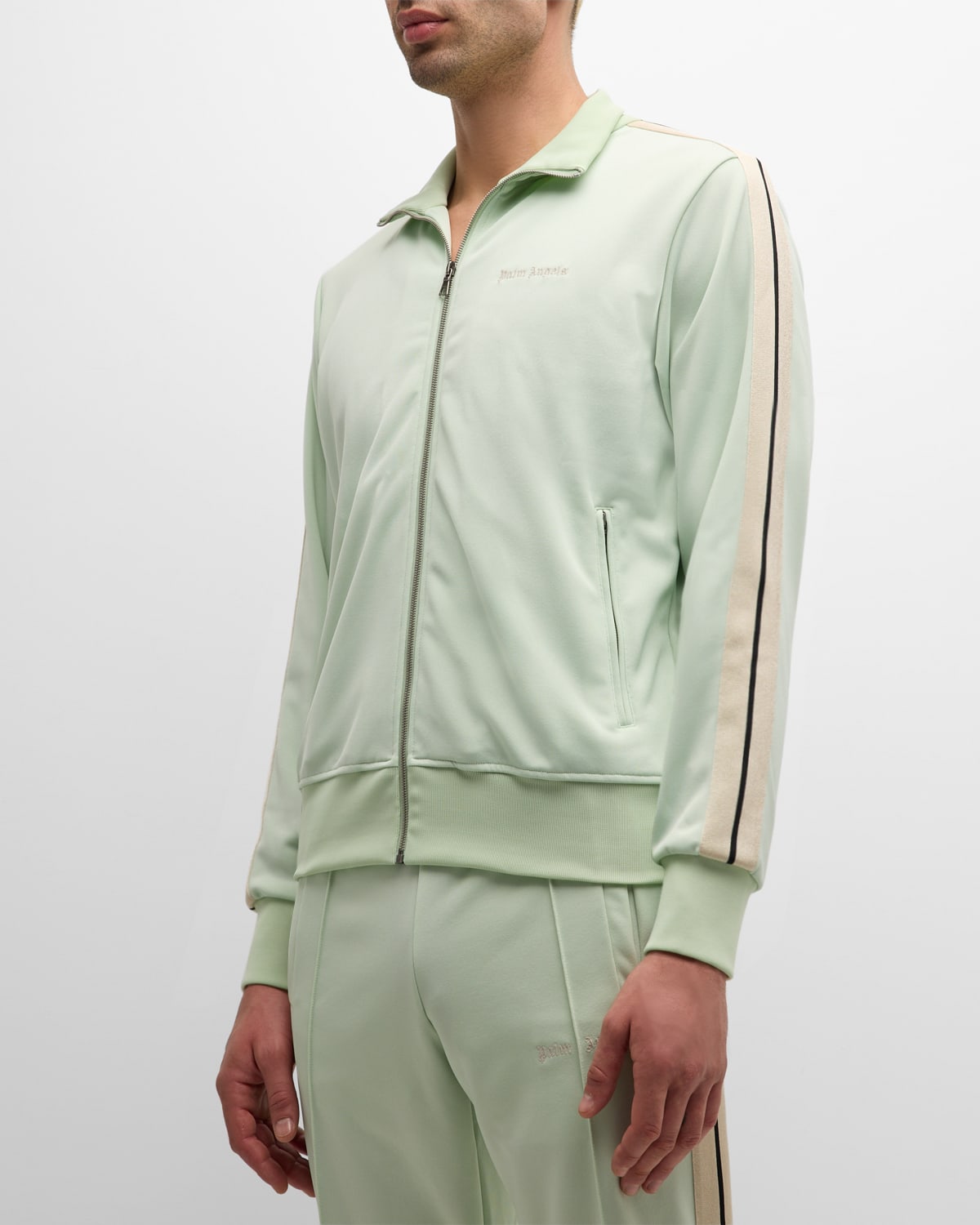 Palm Angels Logo Embroidered Zipped Track Jacket In Mint