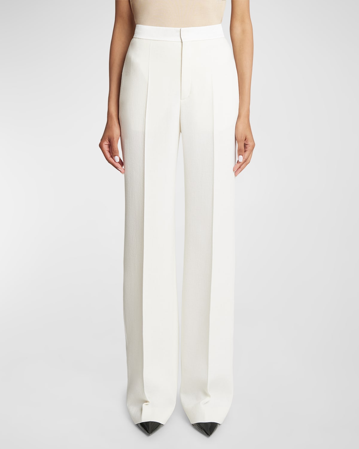 Textured Wool Crepe Wide-Leg Trousers