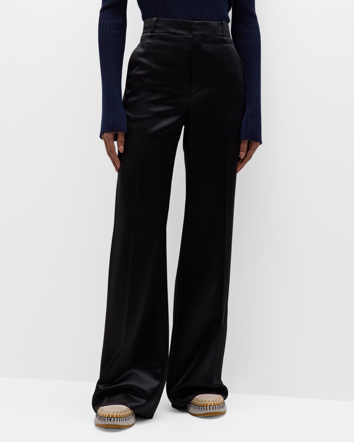 Shop Chloé Wool And Silk Wide-leg Trousers In Black