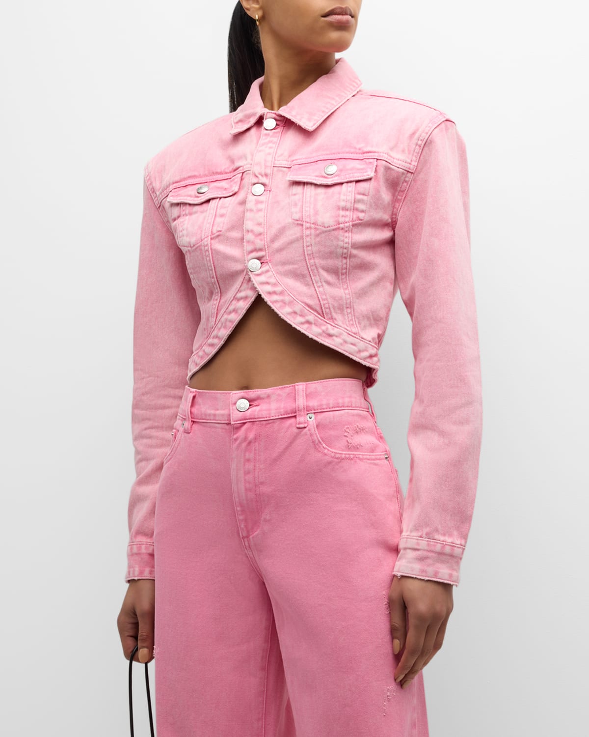 Shop Ser.o.ya Faith Cropped Denim Jacket In Malibu Pink