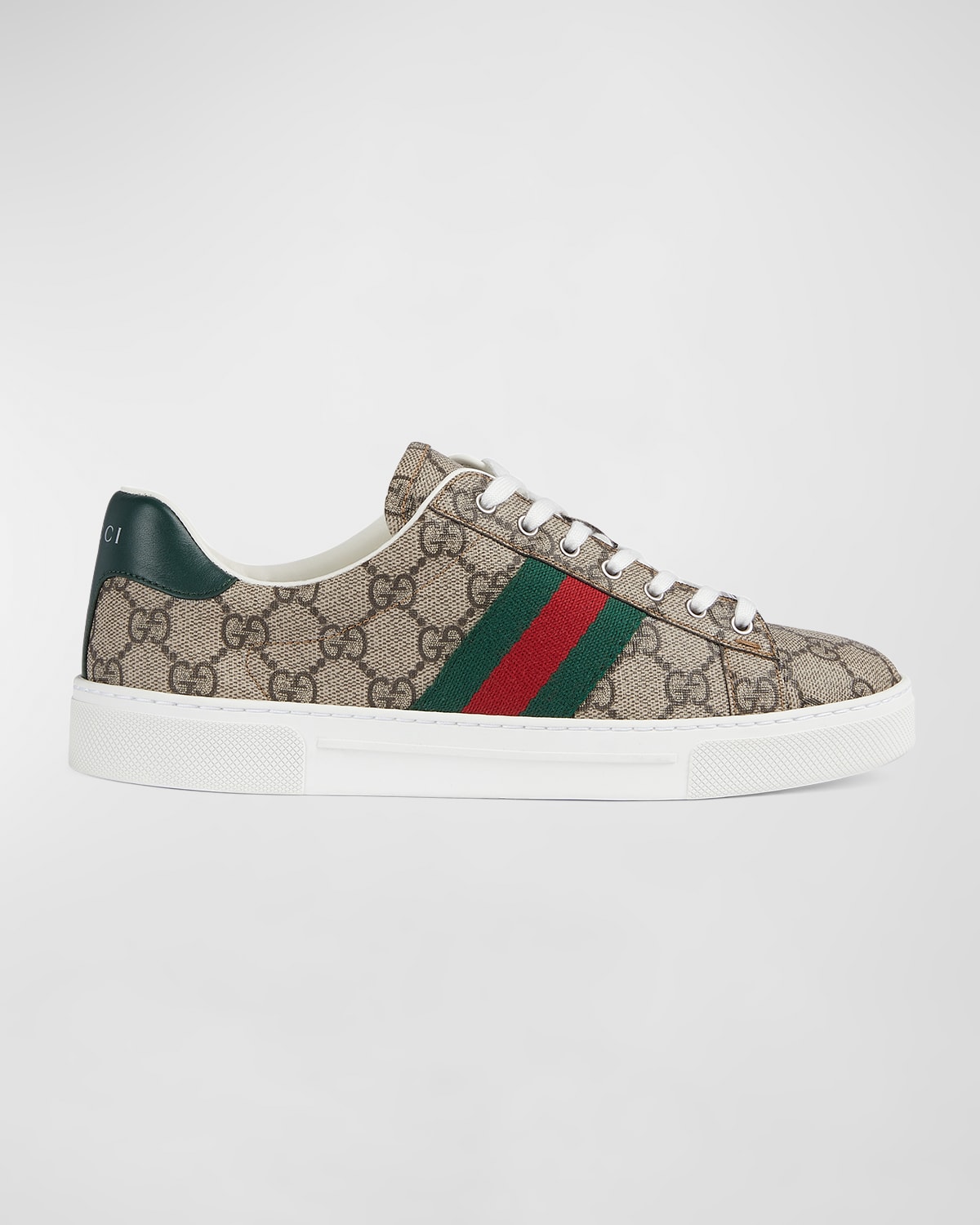 Shop Gucci Ace Monogram Canvas Low-top Sneakers In Beige Ebony