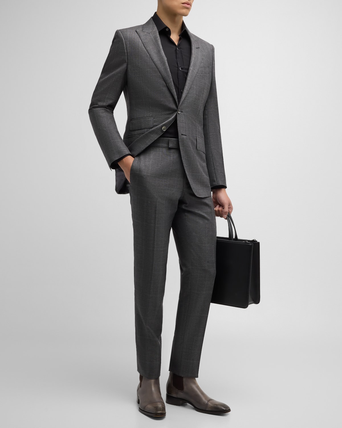 Shop Tom Ford Men's O'connor Prince Of Wales Suit In Grey
