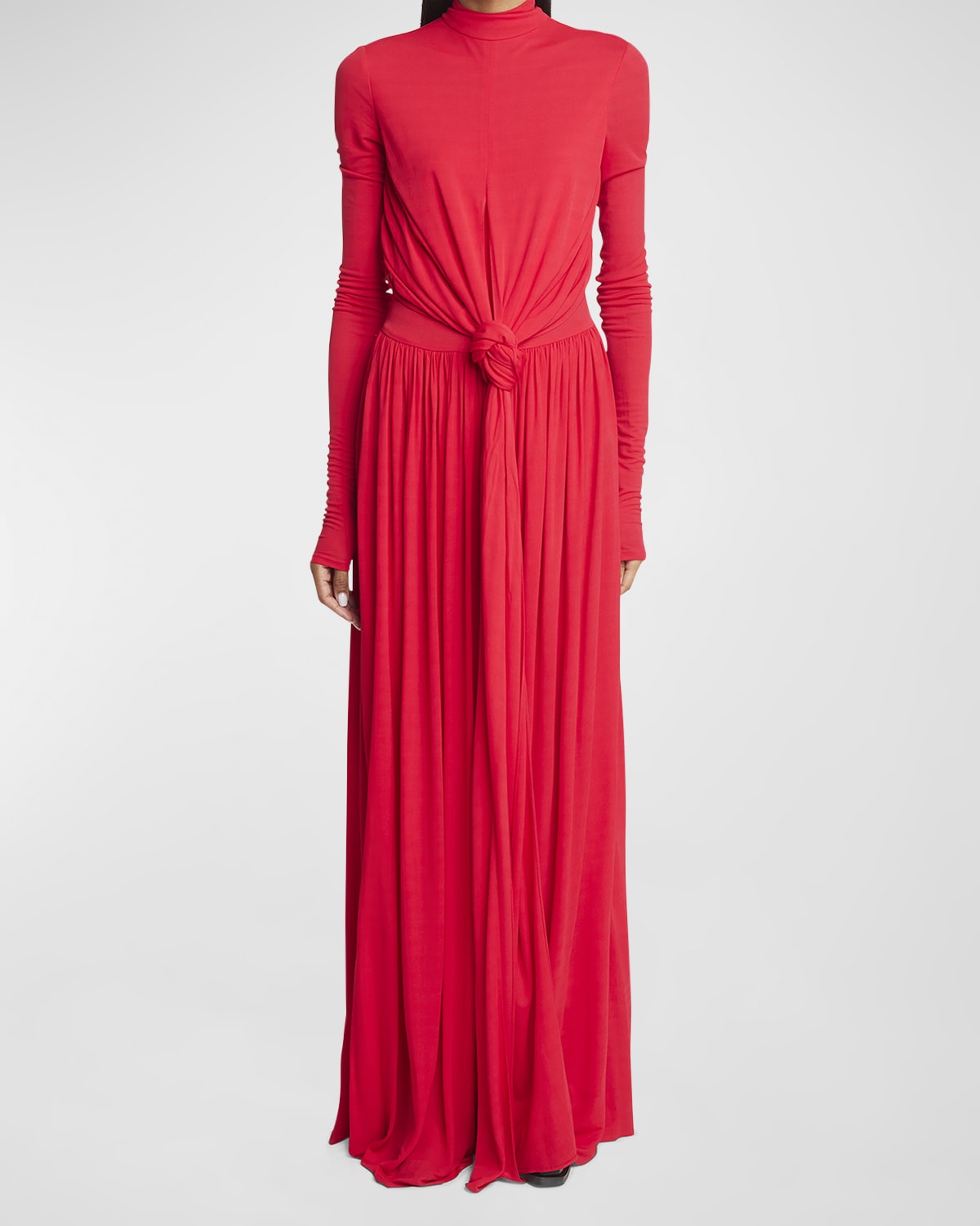 Meret Turtleneck Wrap-Waist Long-Sleeve Maxi Dress