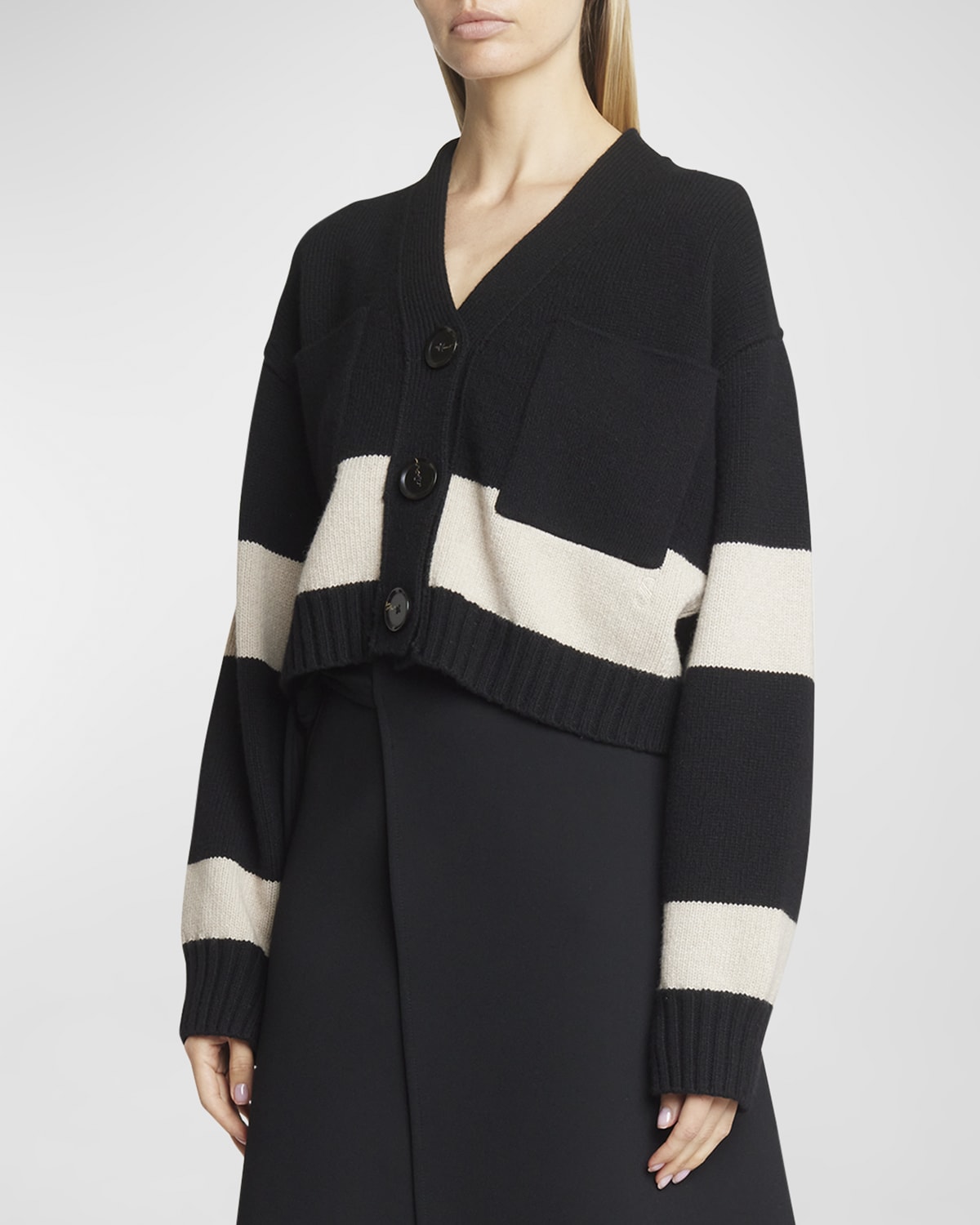 Proenza Schouler Sofia Striped Cashmere-wool Crop Cardigan In Black Multi