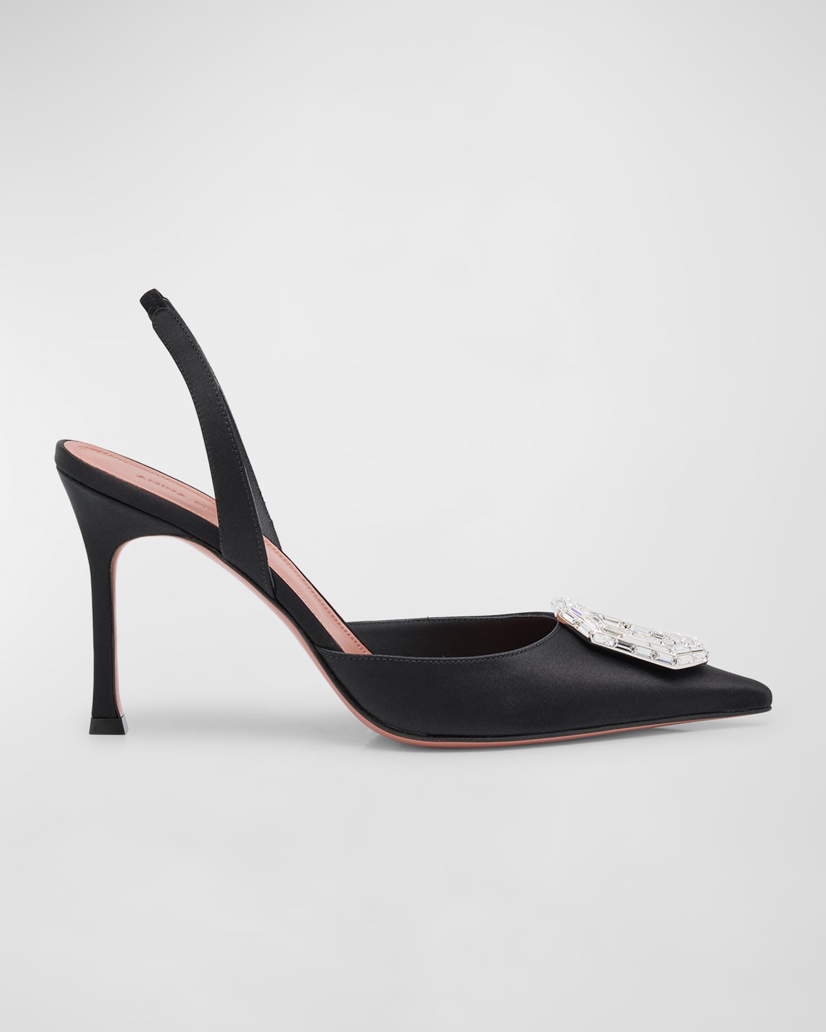 Shop Amina Muaddi Camelia Silk Crystal Halter Pumps In Black