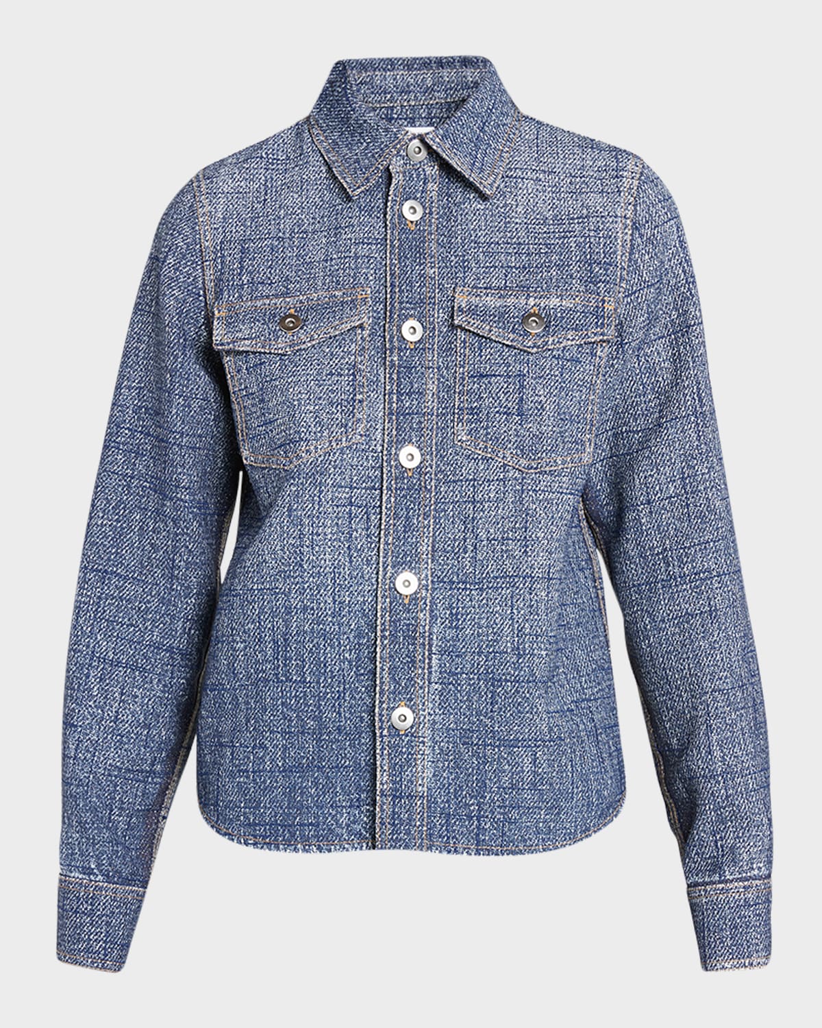 Bottega Veneta Textured Denim Collared Shirt In Indigo