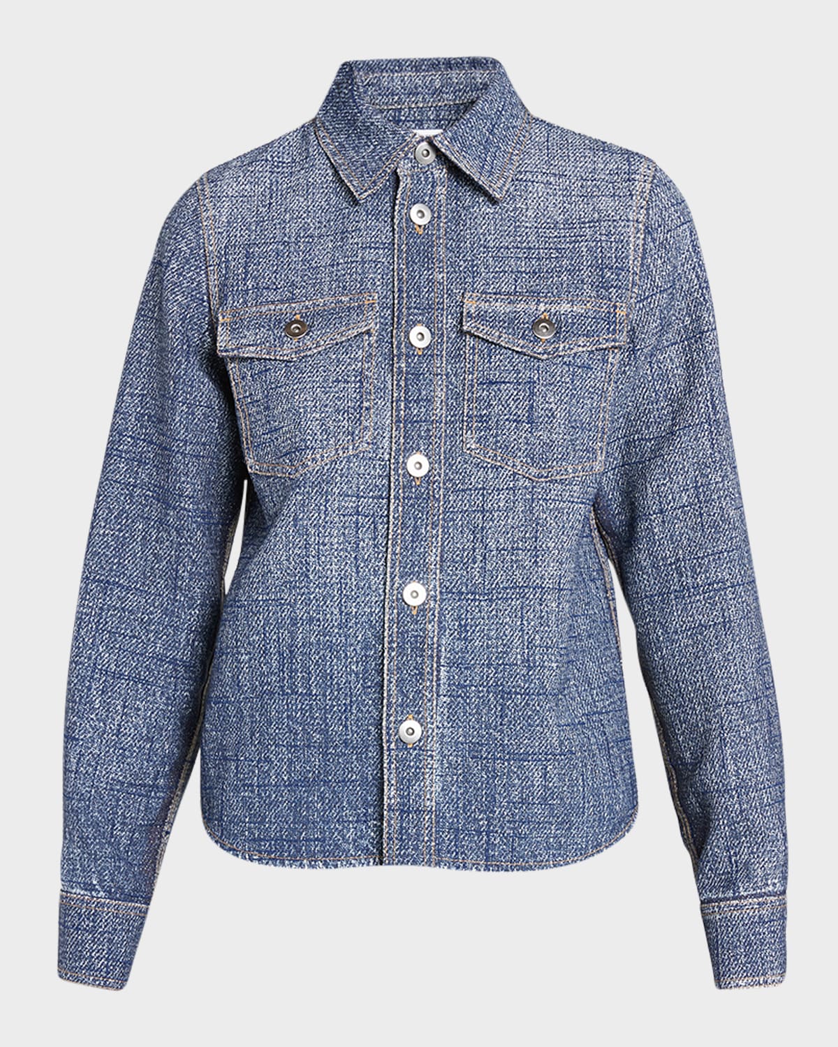 Shop Bottega Veneta Textured Denim Collared Shirt In Indigo