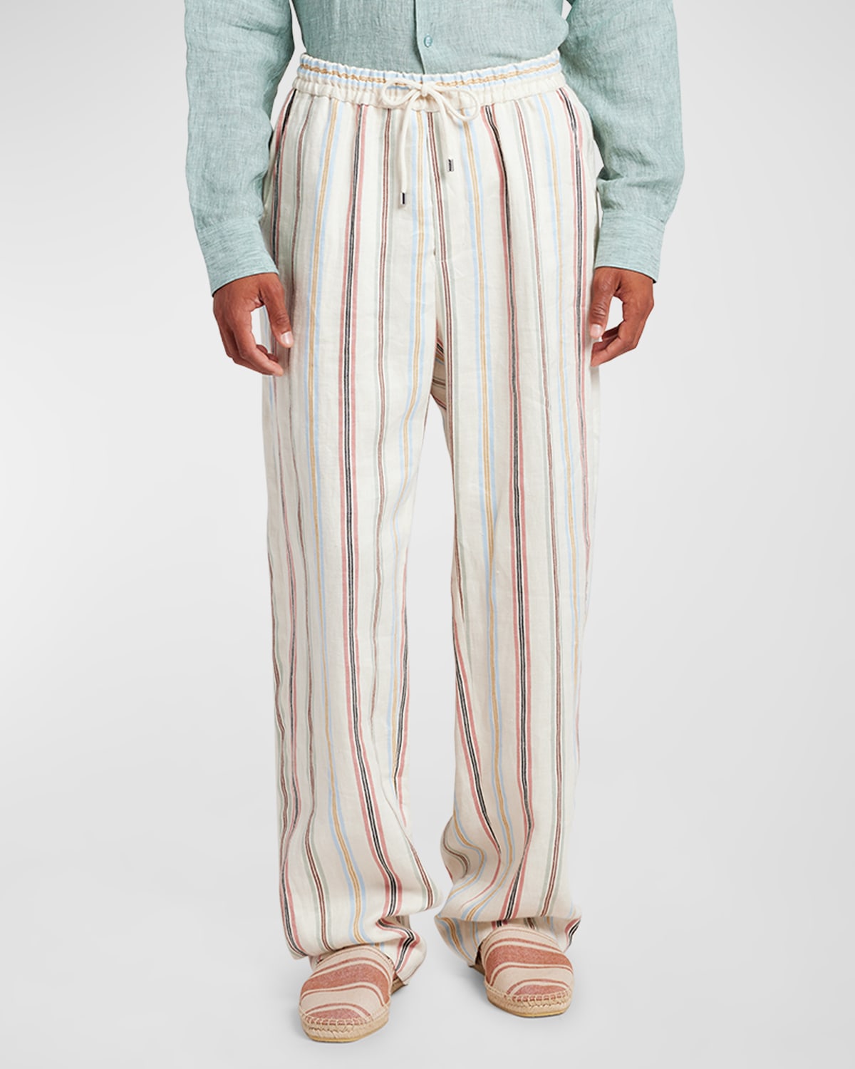 Shop Etro Men's Striped Linen Pants In Stripes