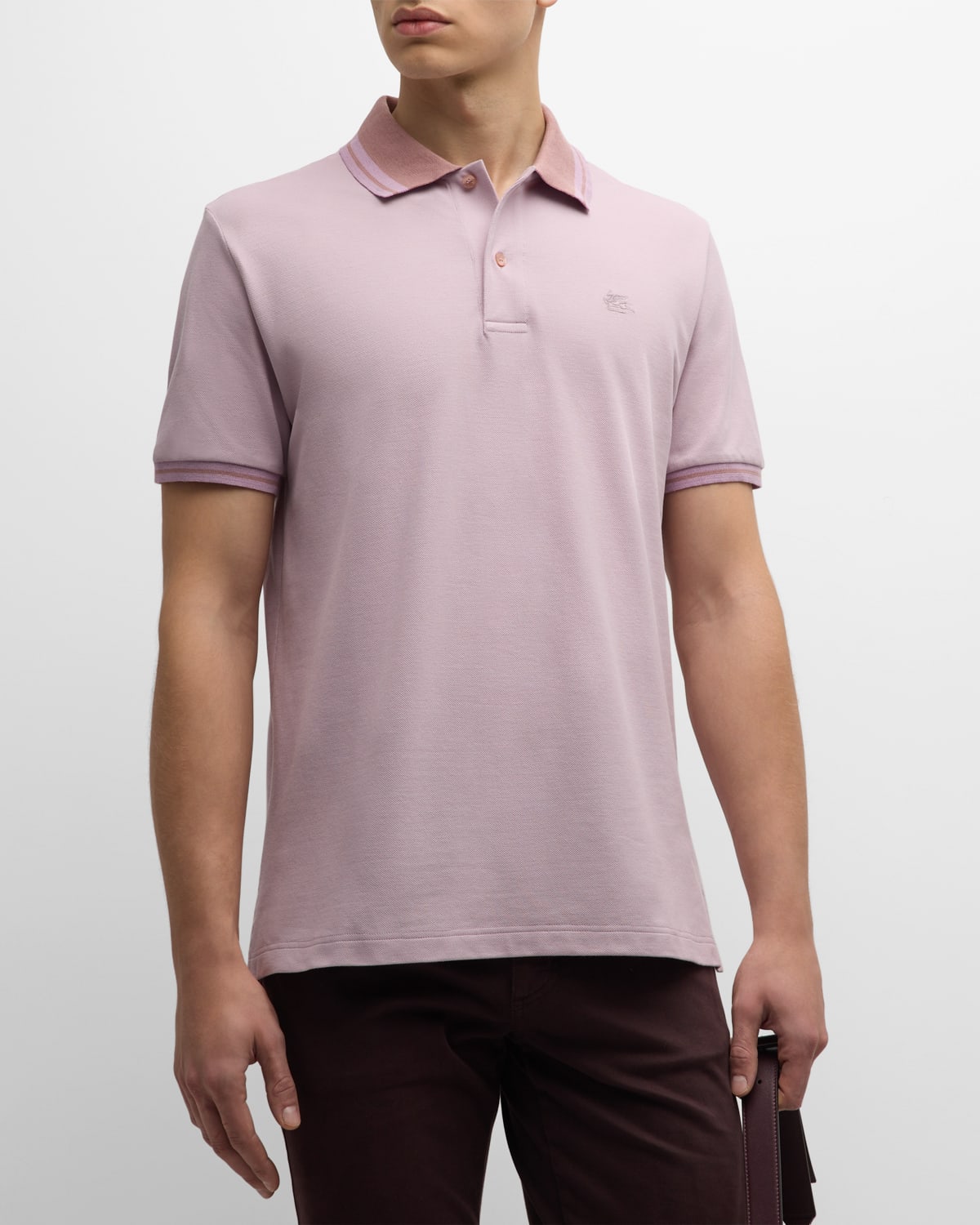 Shop Etro Men's Pique Tipped Polo Shirt In Hot Pink