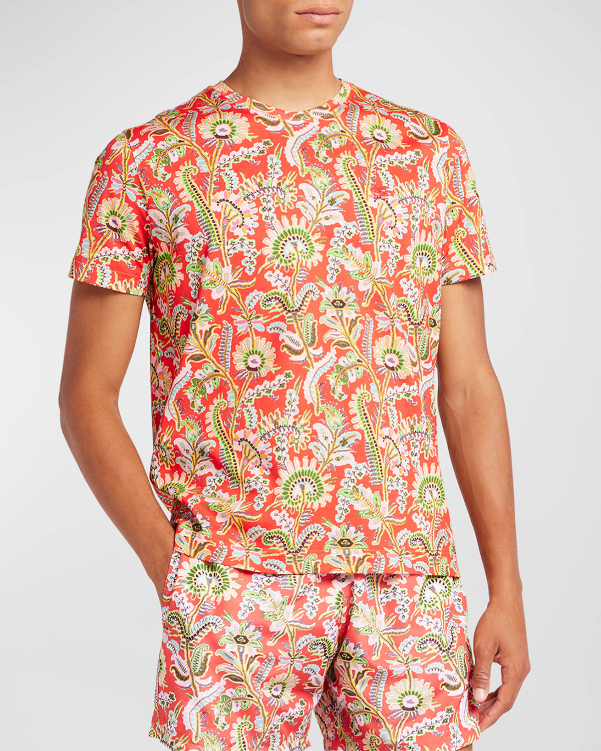 Etro Men's Bright Paisley T-shirt In Print On Red Base