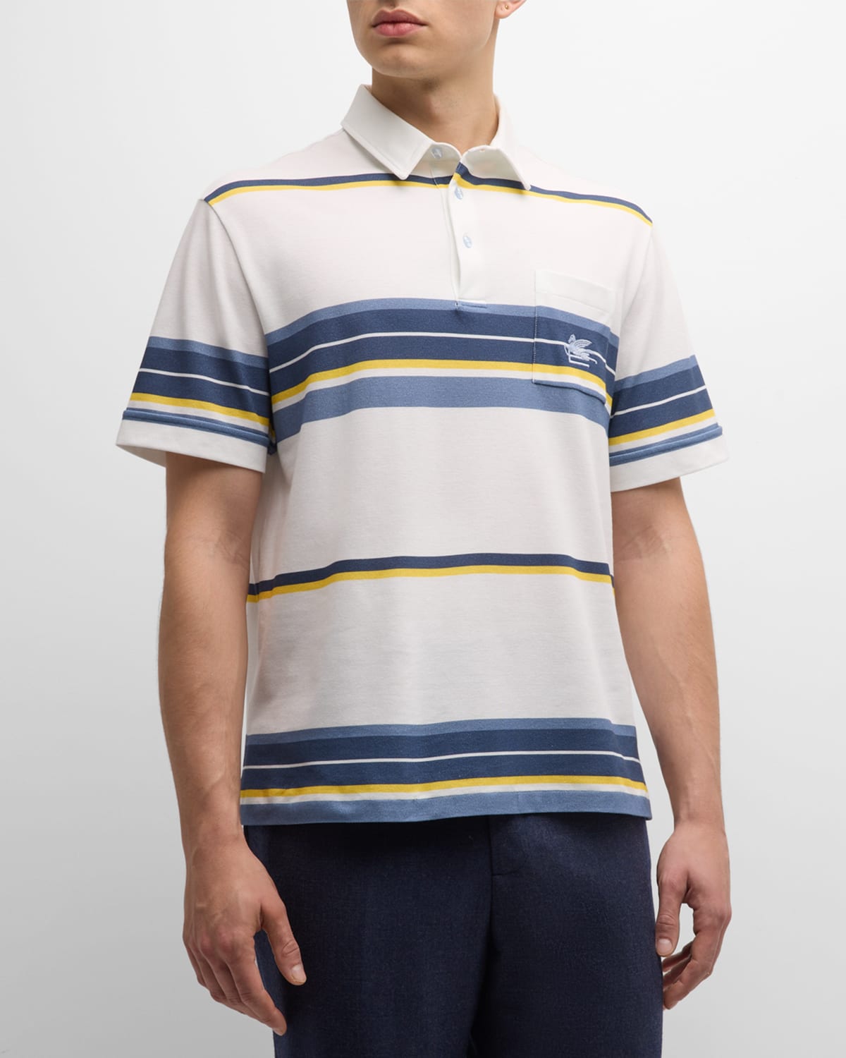 Shop Etro Men's Boxy Striped Pique Polo Shirt In Stripes