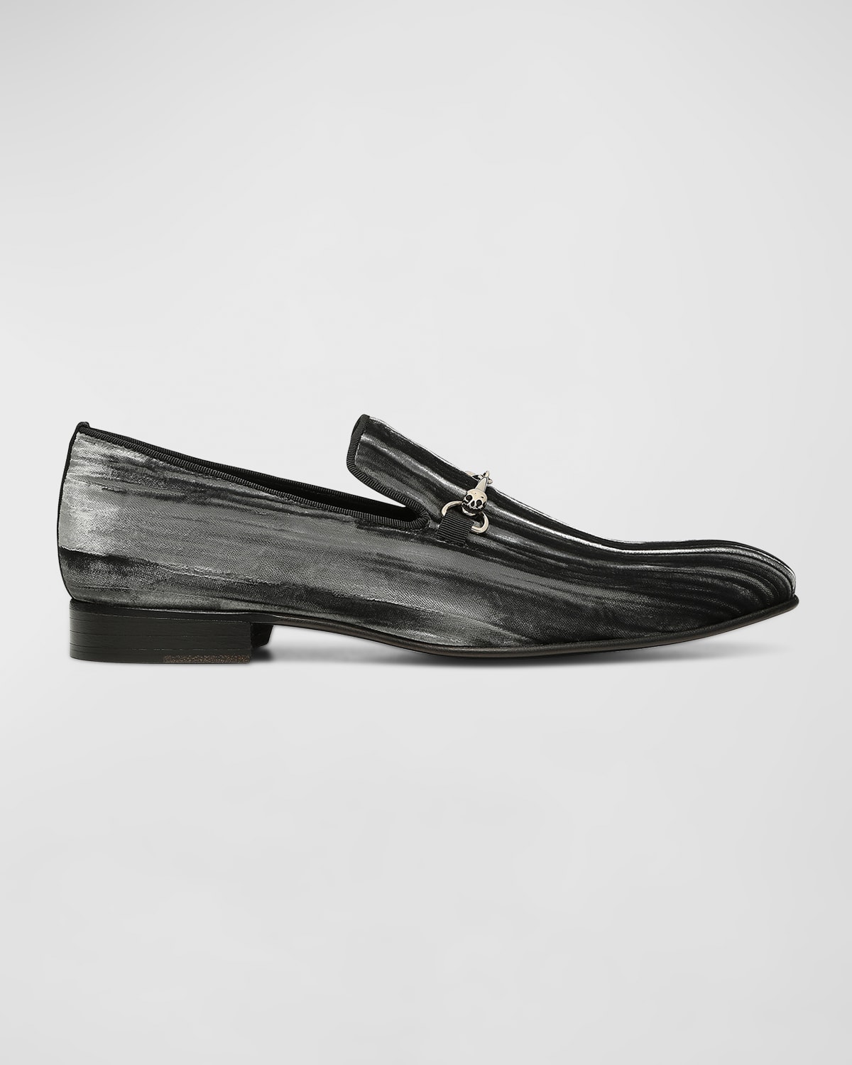 Donald J Pliner Men's Shawn Velvet Skull-bit Loafers In Grey