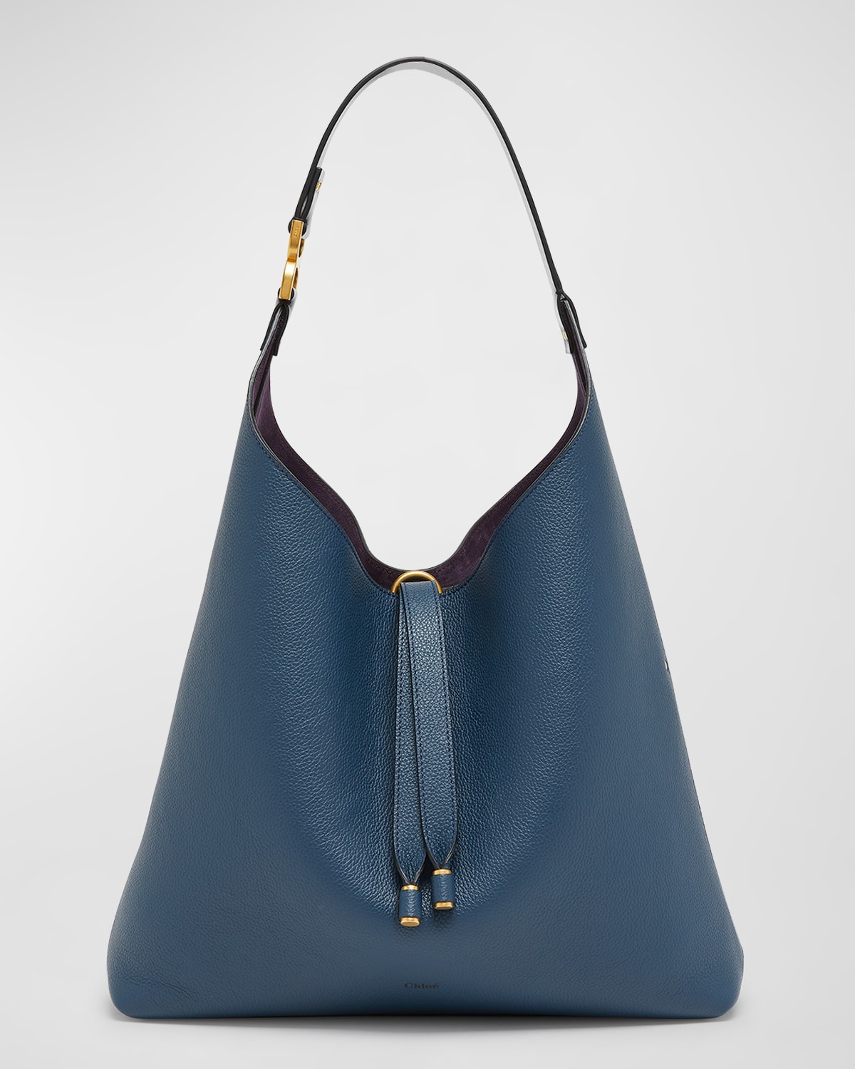Chloé Marcie Hobo Bag In Grained Leather In Navy