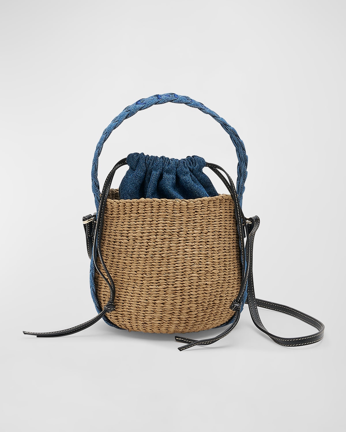 x Mifuko Woody Small Basket Bag with Braided Denim Handles
